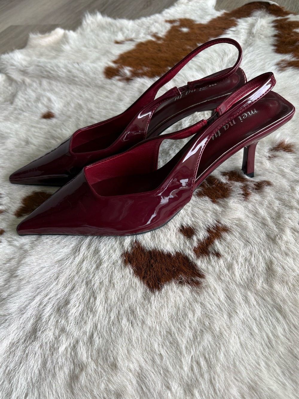 NEW in box- Patent Pointed-Toe Slingback Kitten Heels in Deep Wine NWT